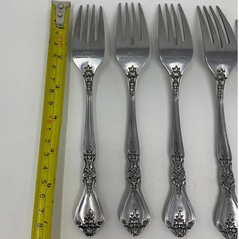 Vtg 6pc Set Wm. Rogers & Son Flatware Mid-Century Silver Floral Stainless Korea